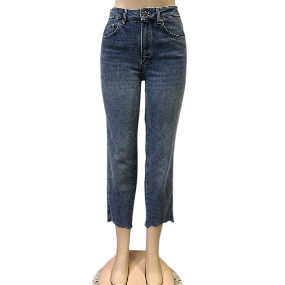 Massimo Dutti Denim High Rise Cut Off Crop Raw Hem Blue Jeans Imported Womens 6